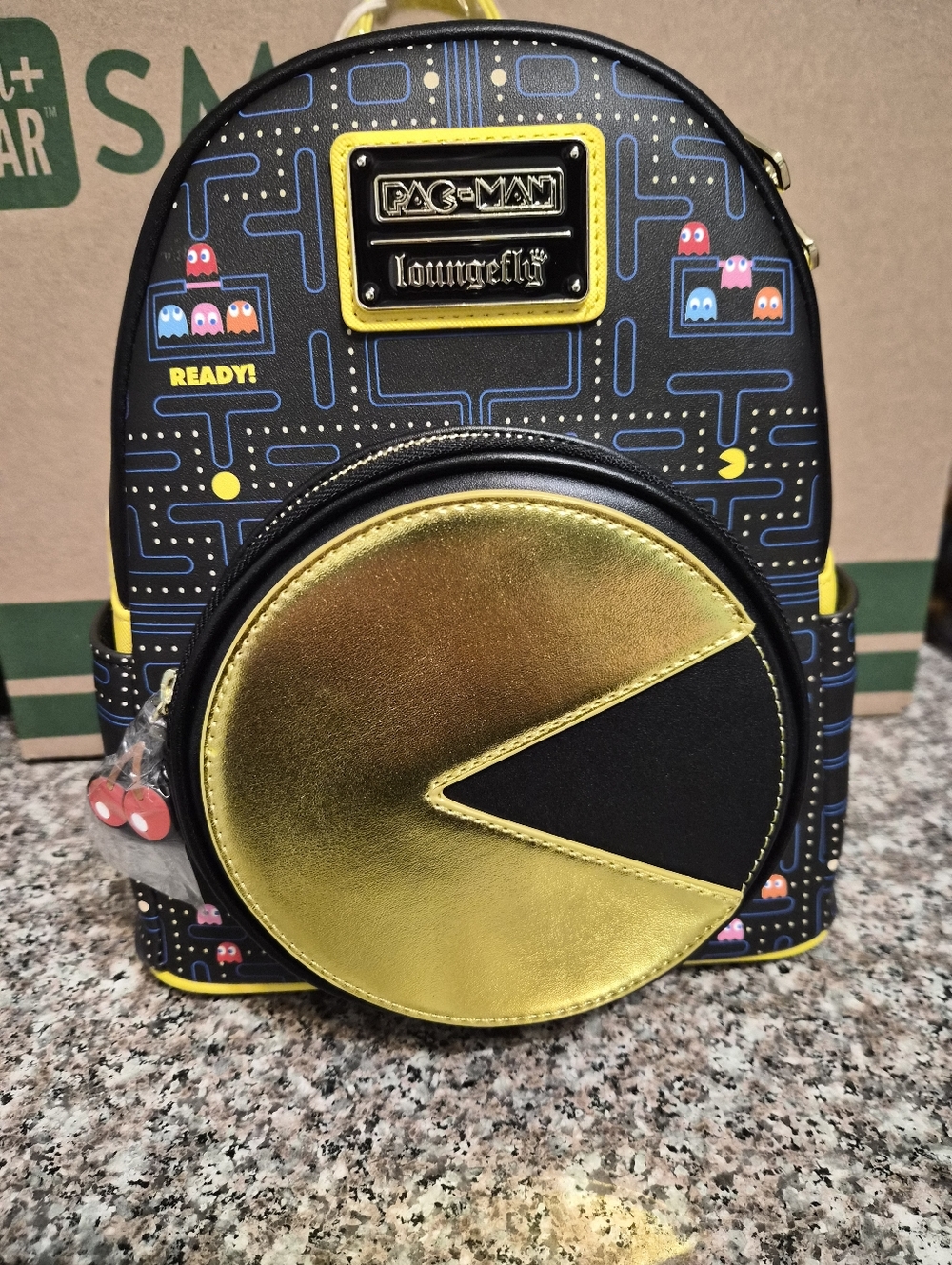 Loungefly Black & Gold Pac-Man Round Front Pocket Mini Backpack